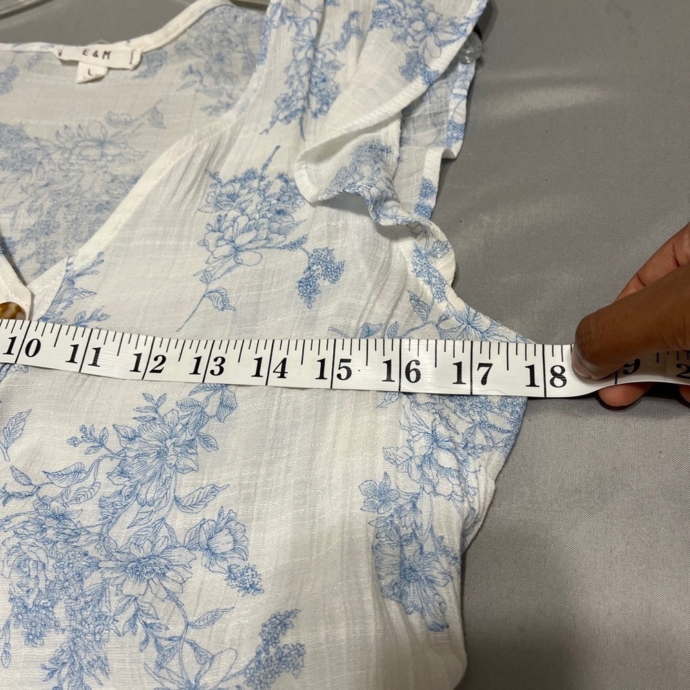 E&M Blue Floral Babydoll Dress Cottagecore Coquette Boho Prairie Size L - Picture 6 of 8